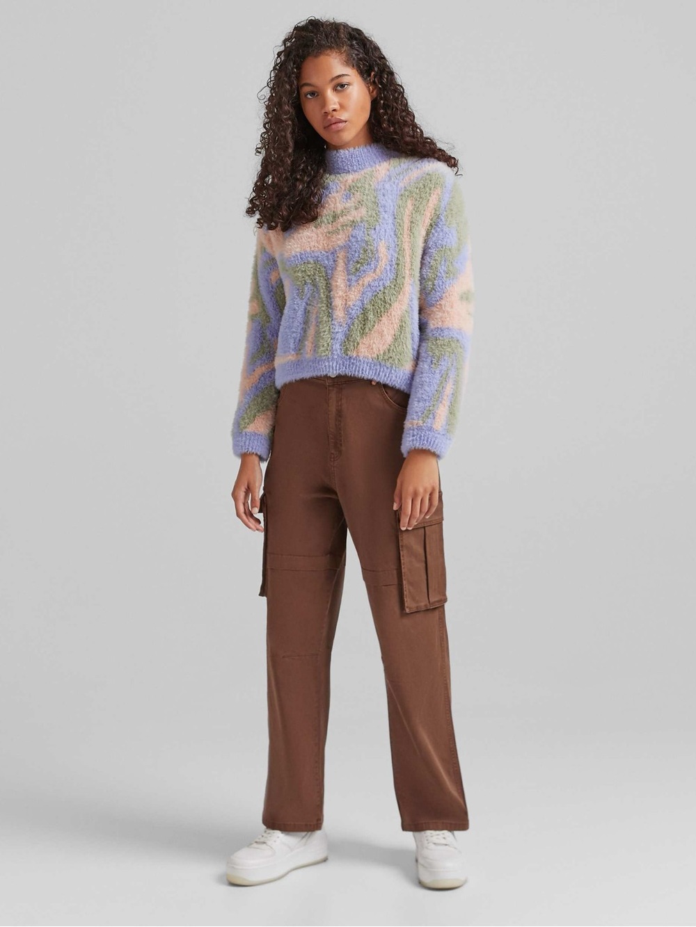 Bershka Pastel Abstract Fuzzy Turtleneck Sweater - Lavender, Green, Pink - Picture 4 of 9